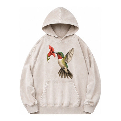 Hummingbird Harmony Vintage Washed Hoodie – Off White