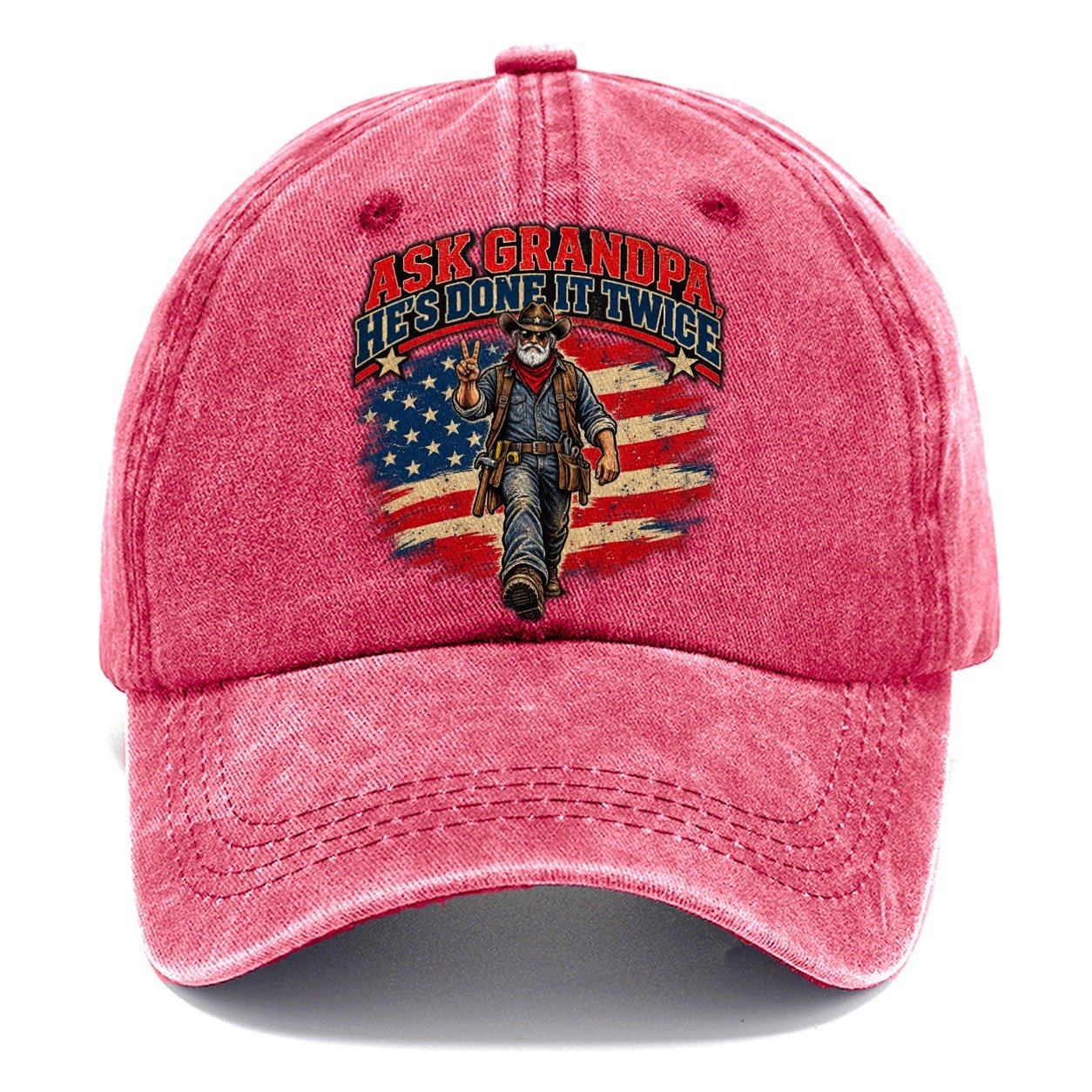 Ask Grandpa He S Done It Twice Old Man Strong Classic Cap – Pomegranate Blush