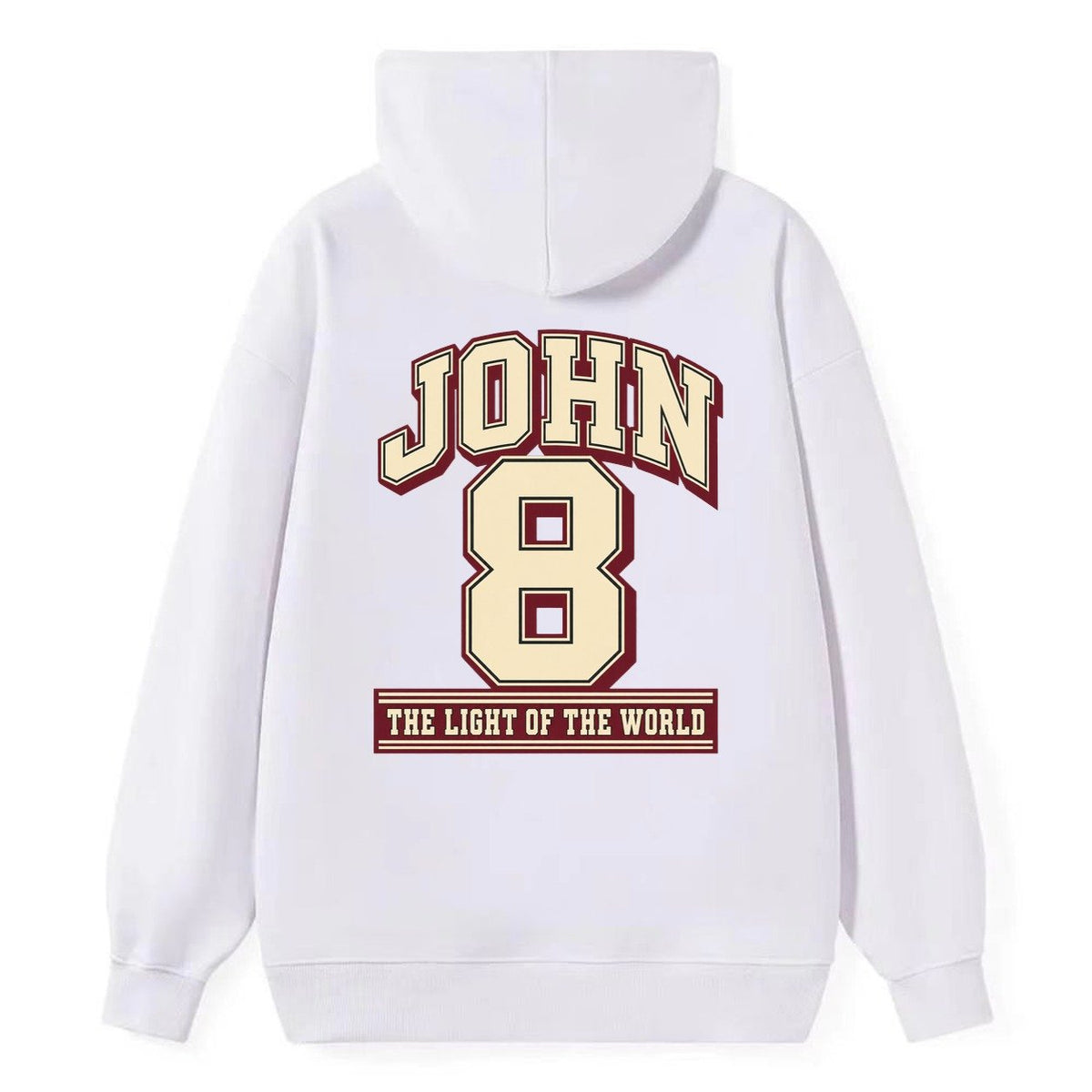 John 8 Varsity Chapel Varsity Classic Pullover Hoodie – White