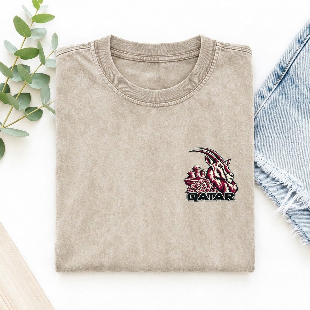 Qatar Country Pride Left Chest Vintage T-shirt – Off White