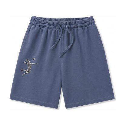 Volleyball Player Spiking Ball Washed Shorts – Navy Blue