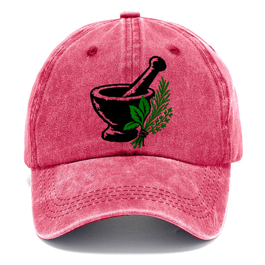 Mortar And Pestle With Herbs Witch Magic Classic Cap – Pomegranate Blush