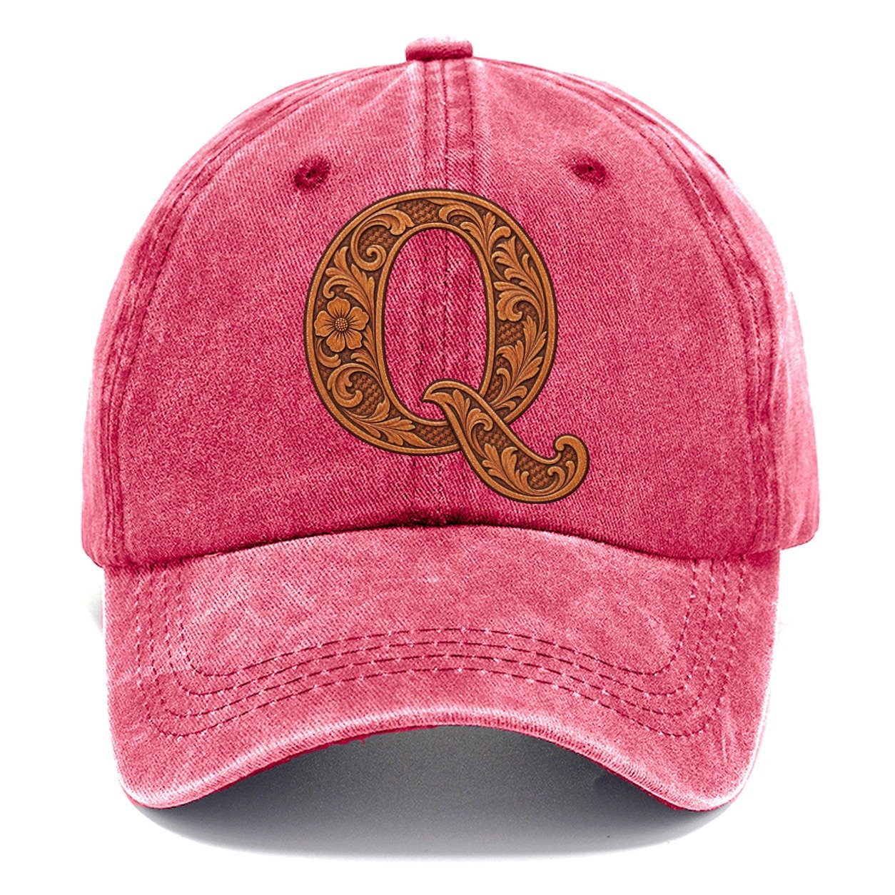 Tooled Leather Q Monogram Classic Cap – Pomegranate Blush