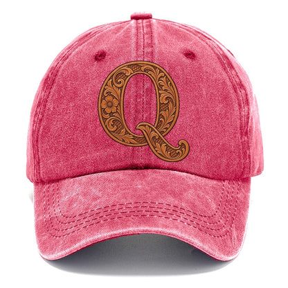 Tooled Leather Q Monogram Classic Cap – Pomegranate Blush