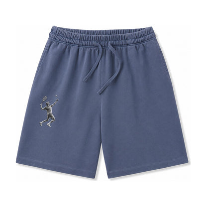 Tennis Player Serving Powerful Shot Washed Shorts – Navy Blue