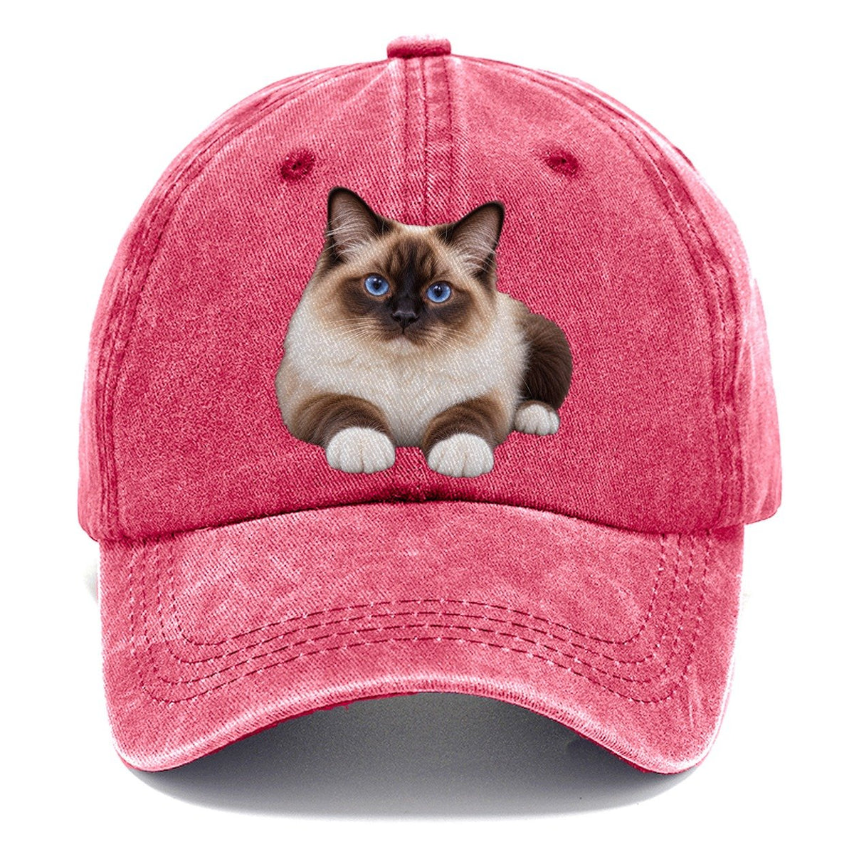 Birman Reclining Paws Forward Realistic Cat Portrait Classic Cap – Pomegranate Blush