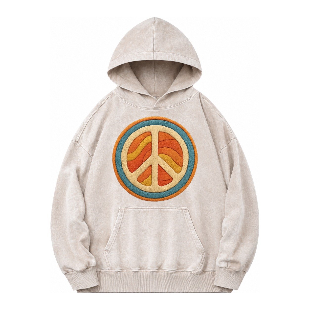 Retro Peace Harmony Vintage Washed Hoodie – Off White