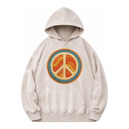 Retro Peace Harmony Vintage Washed Hoodie – Off White
