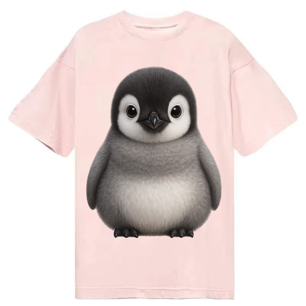 Baby Adelie Penguin Black And White Round Body Curious Eyes Classic T-shirt – Pink