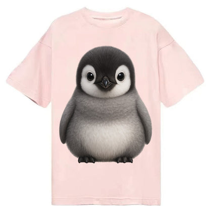 Baby Adelie Penguin Black And White Round Body Curious Eyes Classic T-shirt – Pink