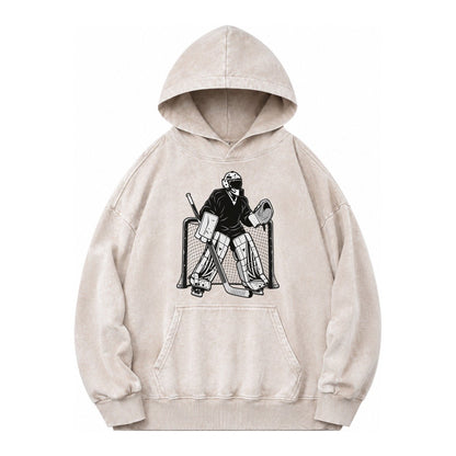 Hockey Goalie Vintage Washed Hoodie – Off White