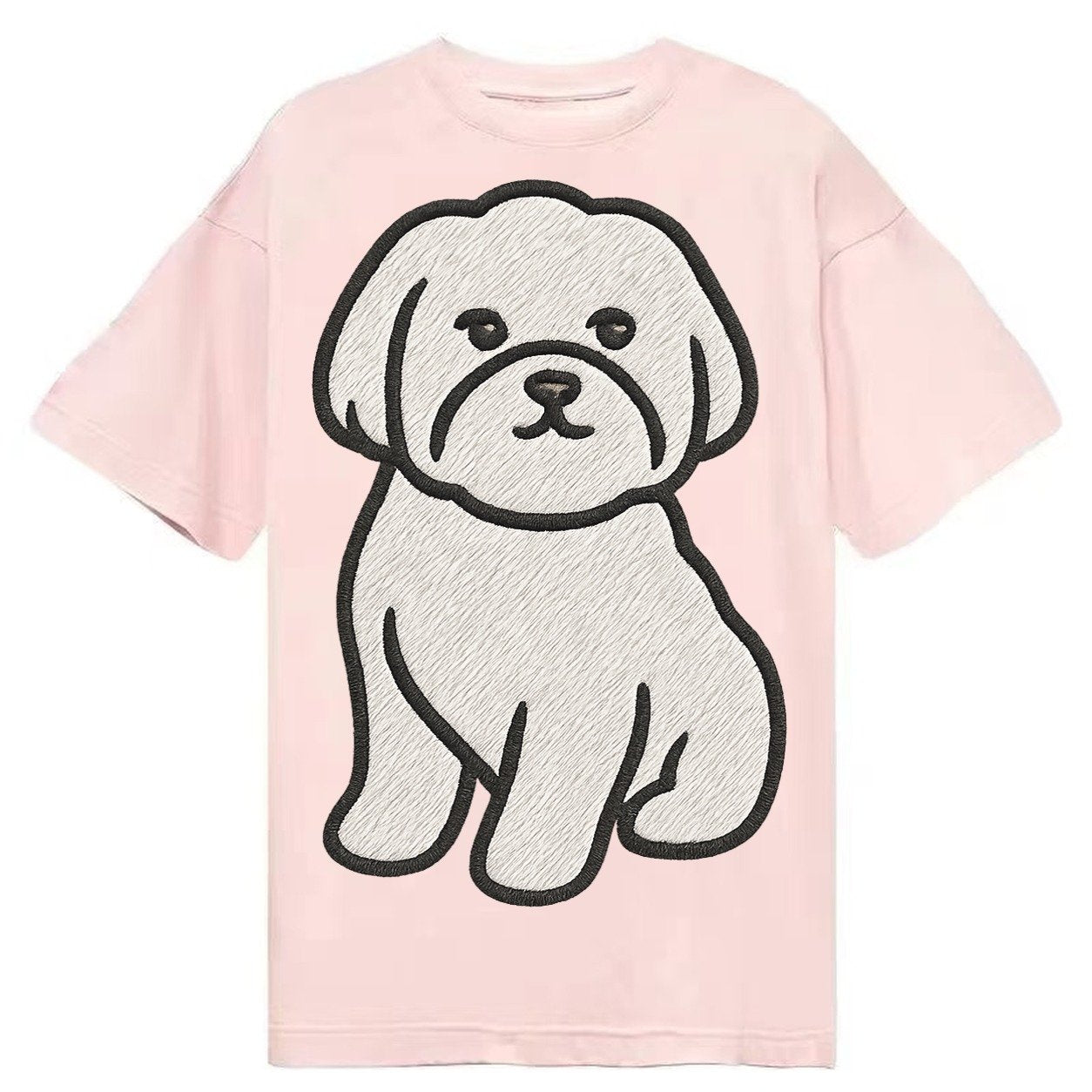 Maltese Pure White Fluffy Embroidered Design Classic T-shirt – Pink