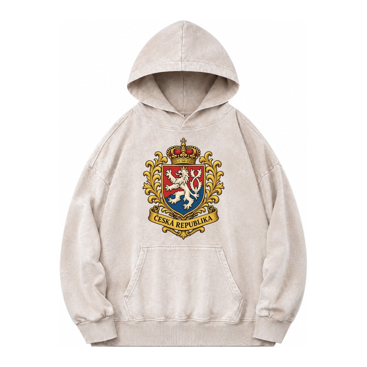 Czech Republic Lion Vintage Washed Hoodie – Off White