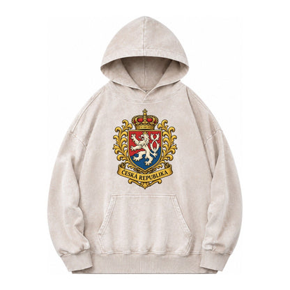 Czech Republic Lion Vintage Washed Hoodie – Off White