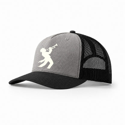 Trumpet Player Hitting High Note Trucker Hat – Grey-Black