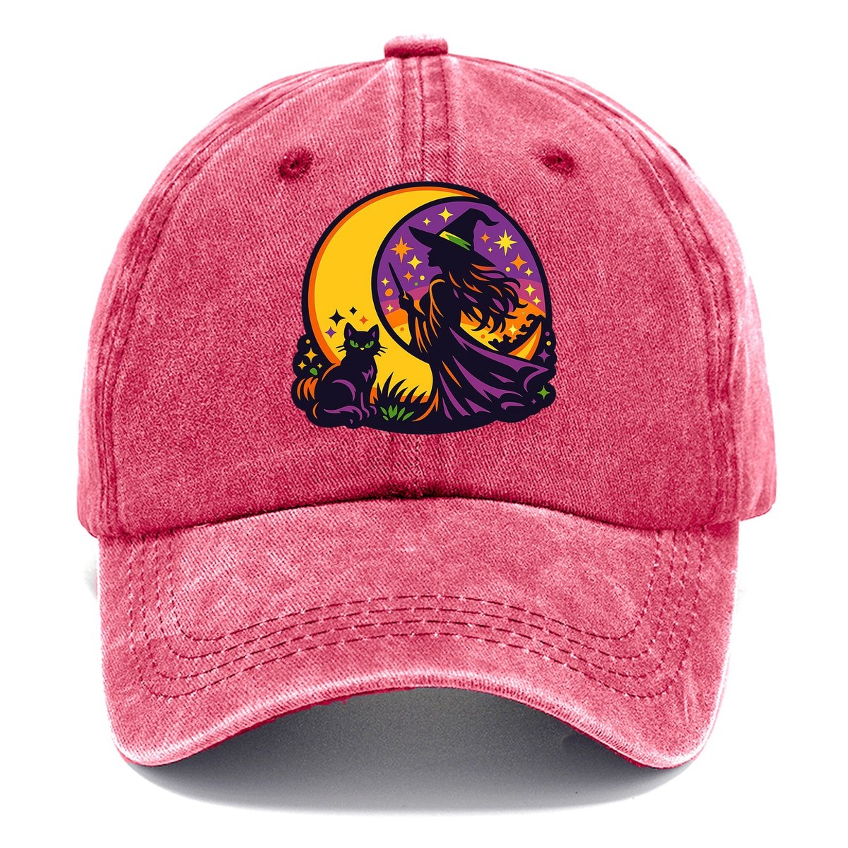 Moonlit Witch Cat Classic Cap – Pomegranate Blush