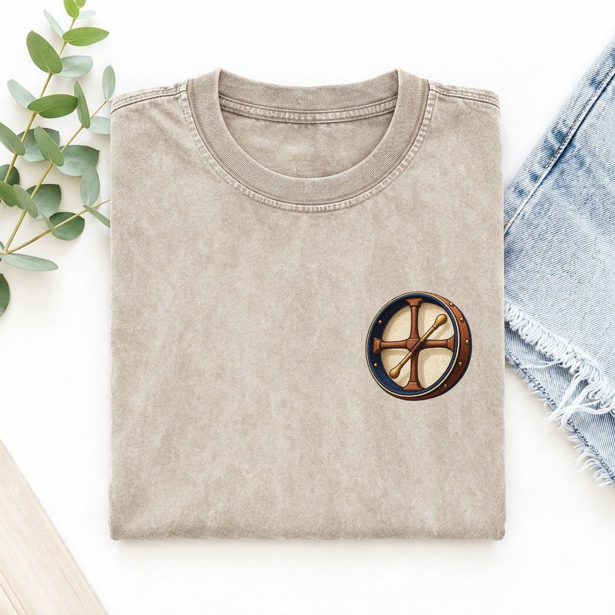 Bodhran Cross Grip Left Chest Vintage T-shirt – Off White