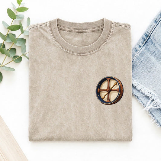 Bodhran Cross Grip Left Chest Vintage T-shirt – Off White