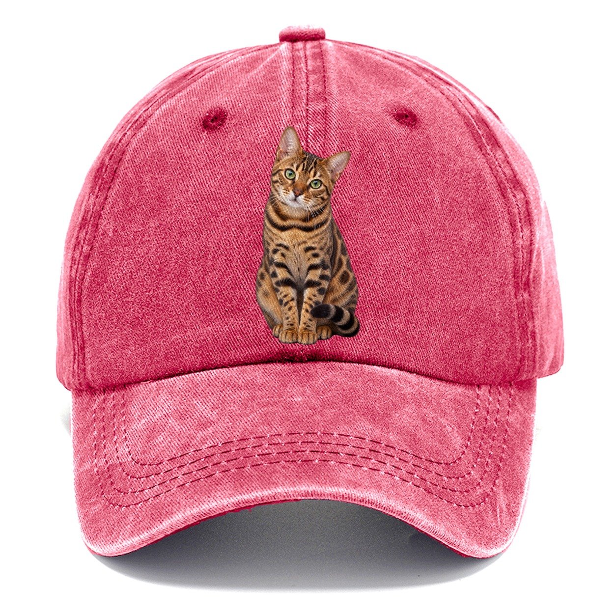 Bengal Seated Portrait Realistic Cat Portrait Classic Cap – Pomegranate Blush