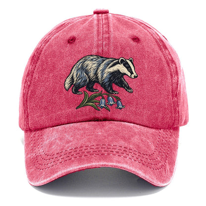 British Badger With Bluebell Sprig Uk Culture Heritage Classic Cap – Pomegranate Blush