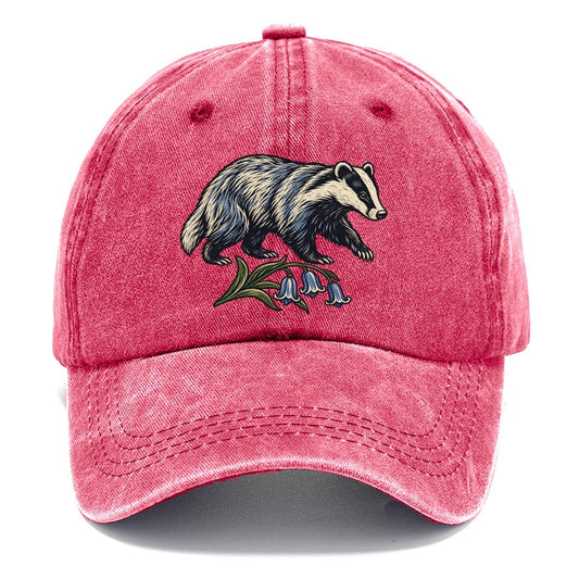 British Badger With Bluebell Sprig Uk Culture Heritage Classic Cap – Pomegranate Blush