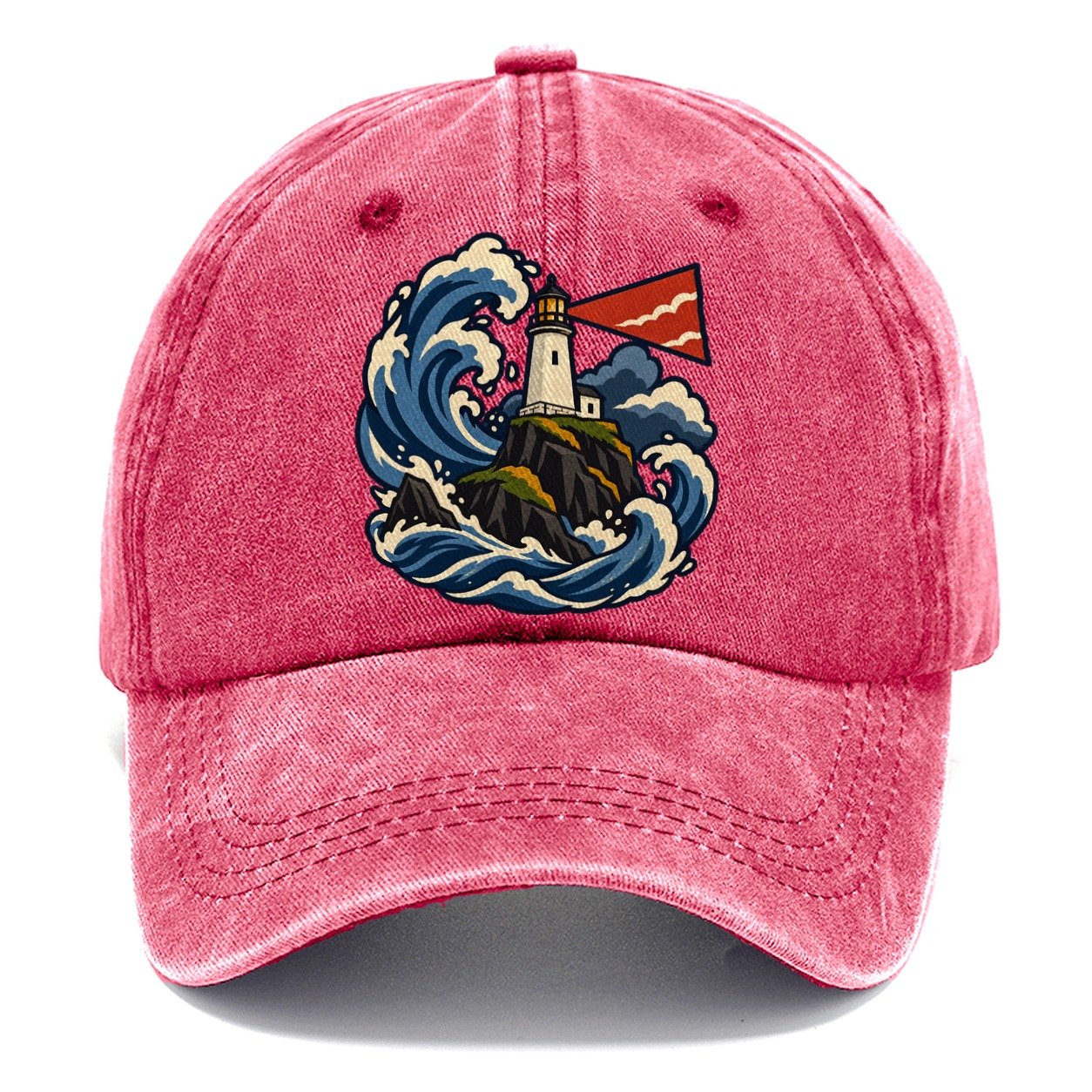 Hebridean Lighthouse And Storm Wave Uk Culture Heritage Classic Cap – Pomegranate Blush