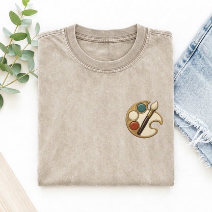 Painter Palette Crescent Keepsake Emblem Left Chest Vintage T-shirt – Off White