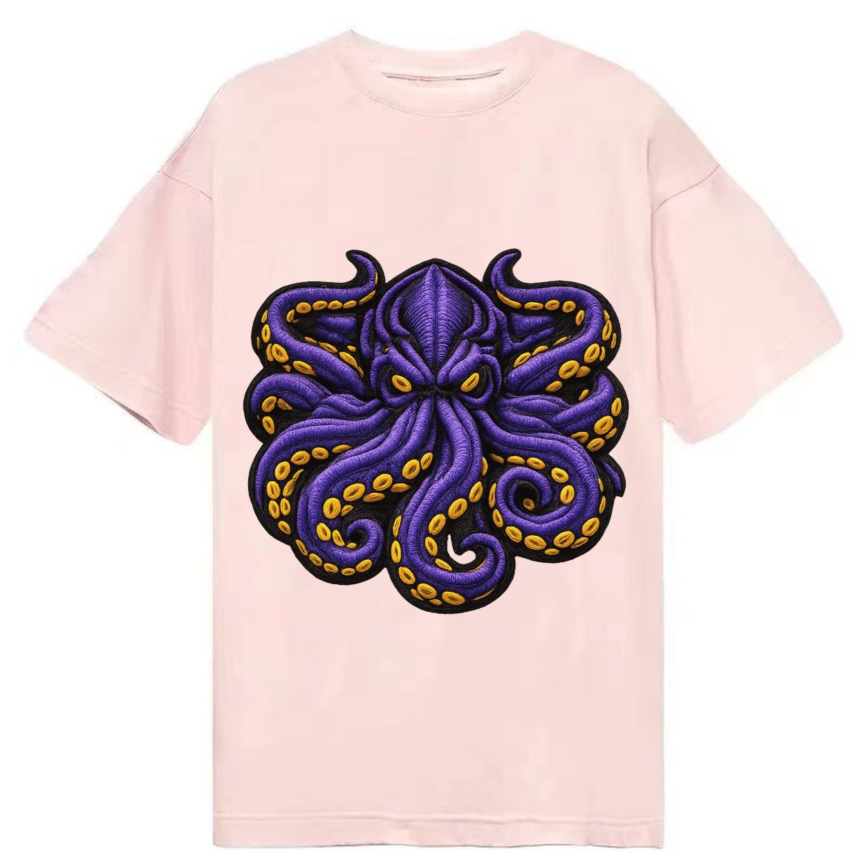 Embroidered Patch Design Kraken Tentacles Sea Monster In Pur Classic T-shirt – Pink