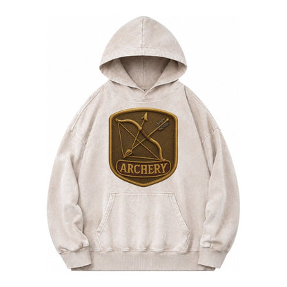 Bow And Arrow Crossed Archery Enthusiast Vintage Washed Hoodie – Off White