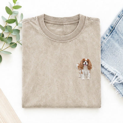 Cavalier Spaniel Standing Left Chest Vintage T-shirt – Off White