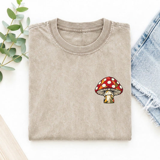 Geometric Mushroom Left Chest Vintage T-shirt – Off White