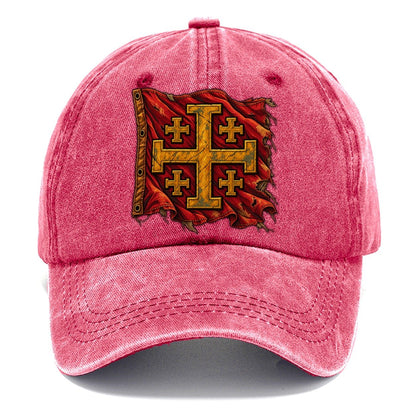 Sun Bleached Linen Flag Jerusalem Cross Classic Cap – Pomegranate Blush