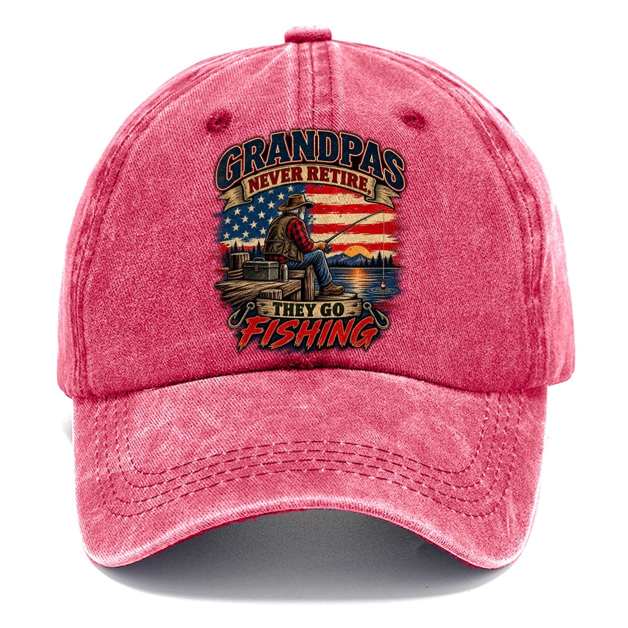 Grandpas Never Retire They Go Fishing Old Man Strong Classic Cap – Pomegranate Blush