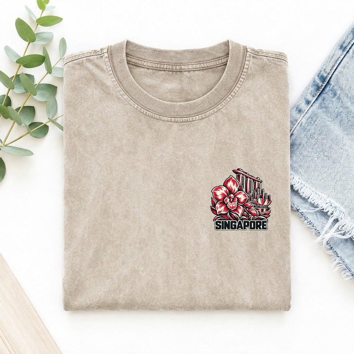 Singapore Country Pride Left Chest Vintage T-shirt – Off White