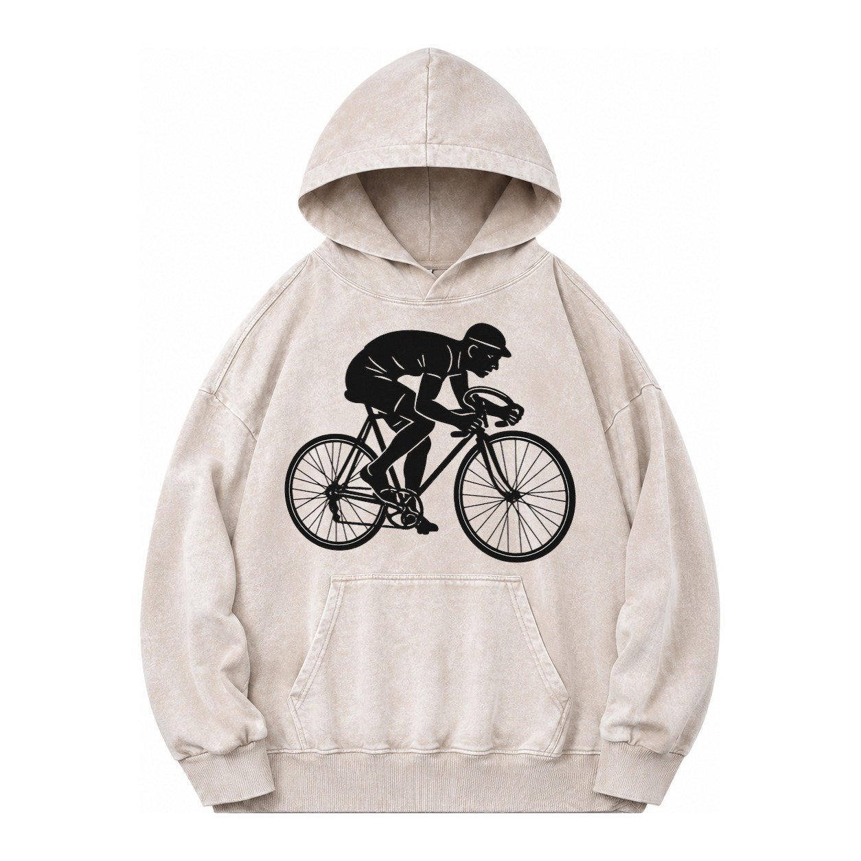 Cyclist Sprinting In Racing Position Vintage Washed Hoodie – Off White