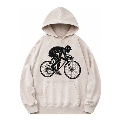 Cyclist Sprinting In Racing Position Vintage Washed Hoodie – Off White