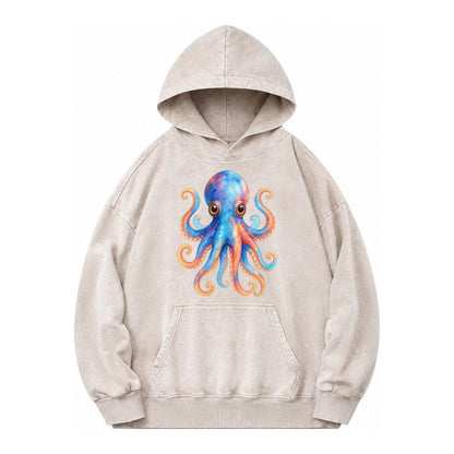 Octopus Cute Vintage Washed Hoodie – Off White