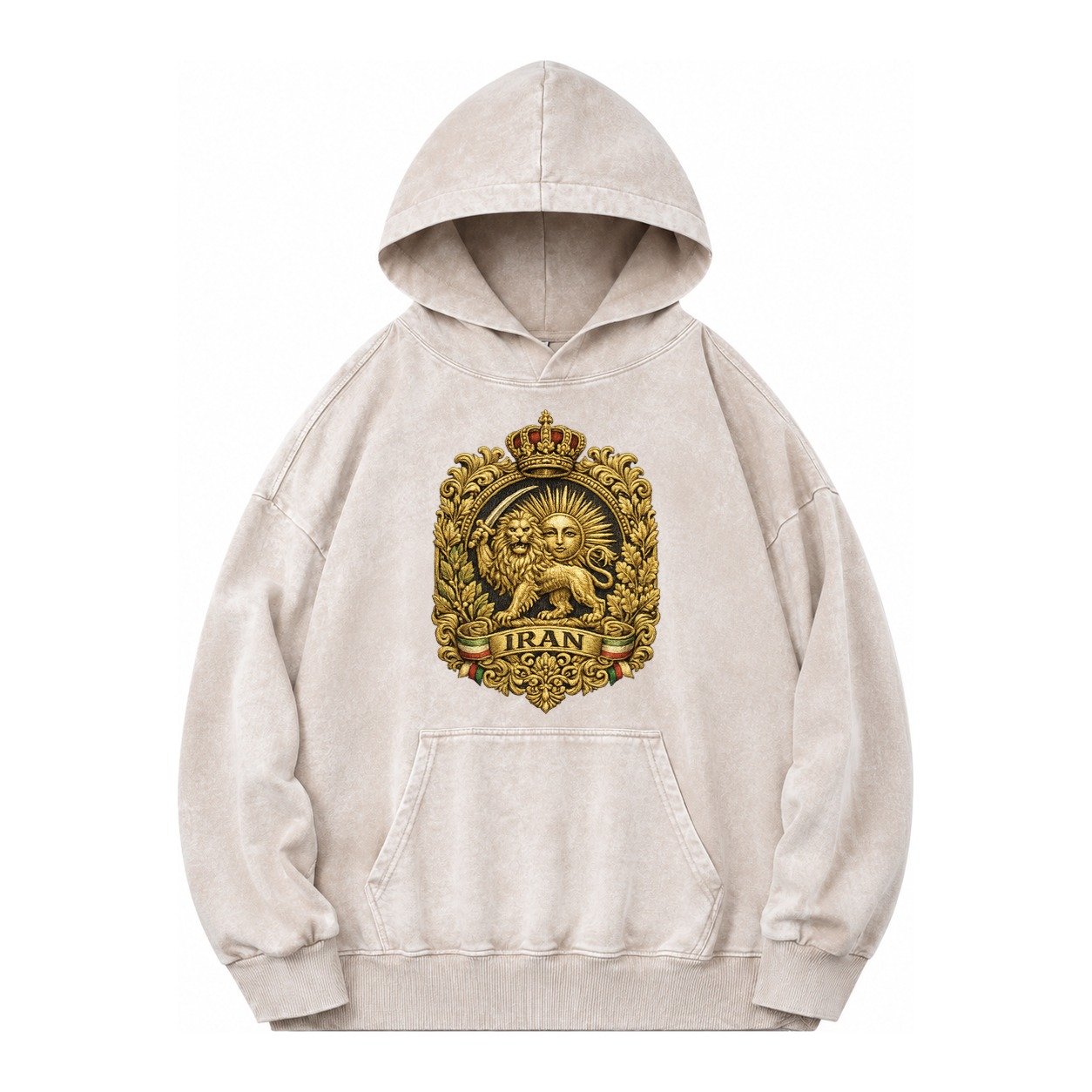 Iran Lion Sun Badge Vintage Washed Hoodie – Off White