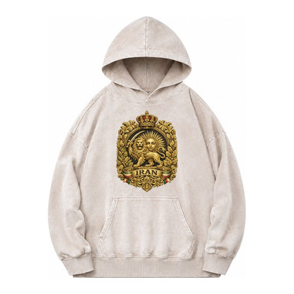Iran Lion Sun Badge Vintage Washed Hoodie – Off White