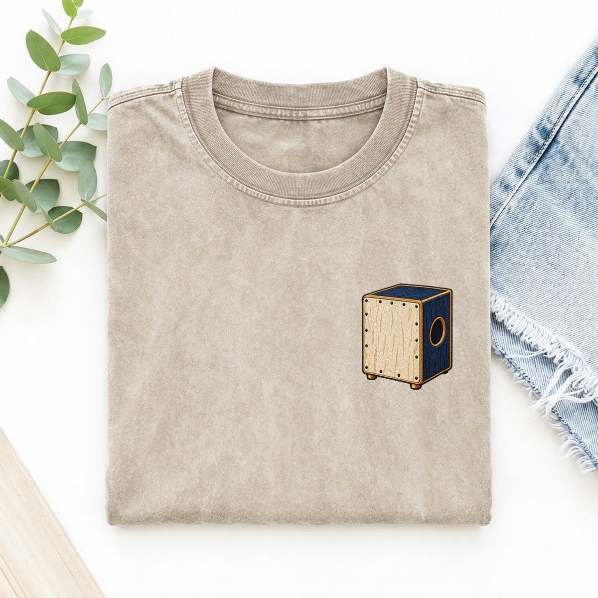 Cajon Sound Circle Left Chest Vintage T-shirt – Off White