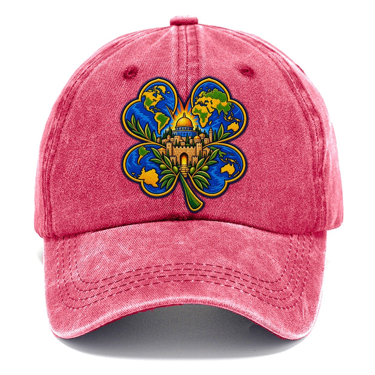 Clover Leaf World Map Jerusalem Classic Cap – Pomegranate Blush