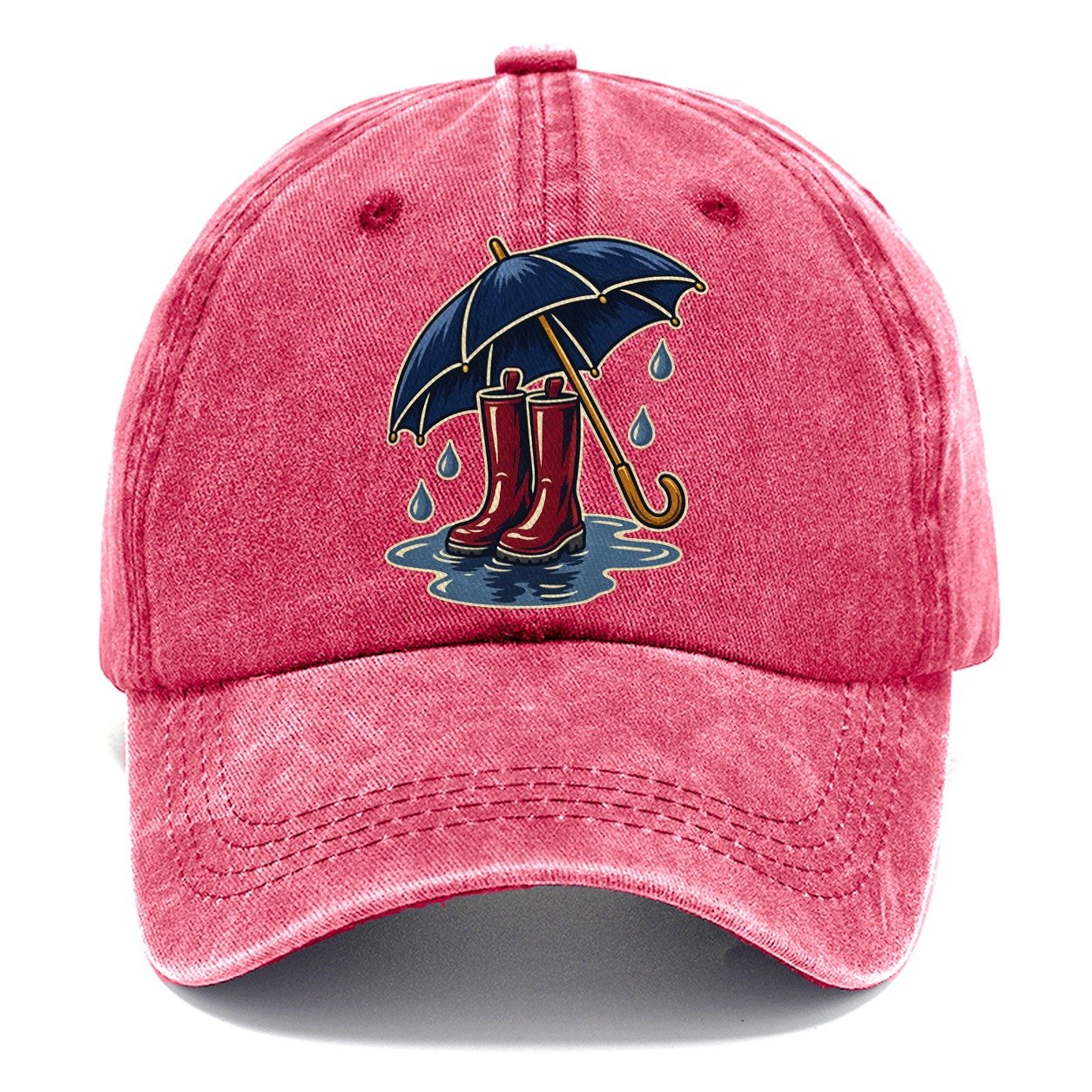 Rainy Day Umbrella And Wellington Boots Uk Culture Heritage Classic Cap – Pomegranate Blush