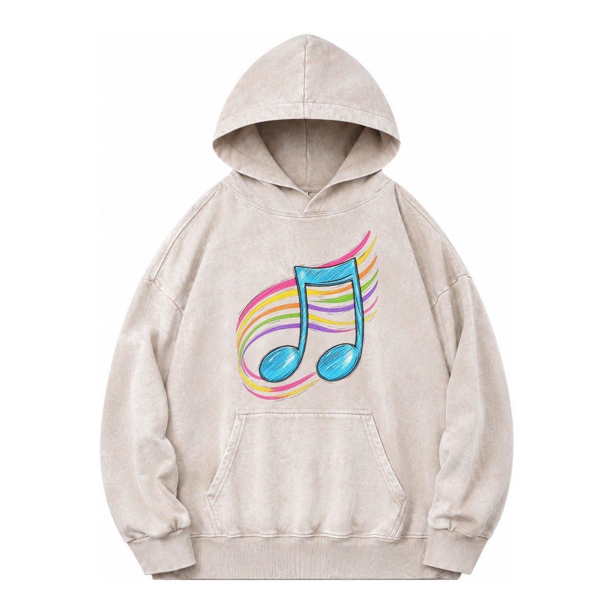 Musical Notes Headwear Vintage Washed Hoodie – Off White