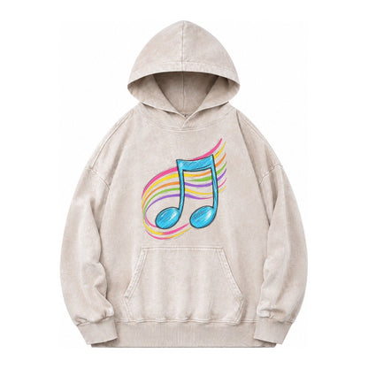 Musical Notes Headwear Vintage Washed Hoodie – Off White