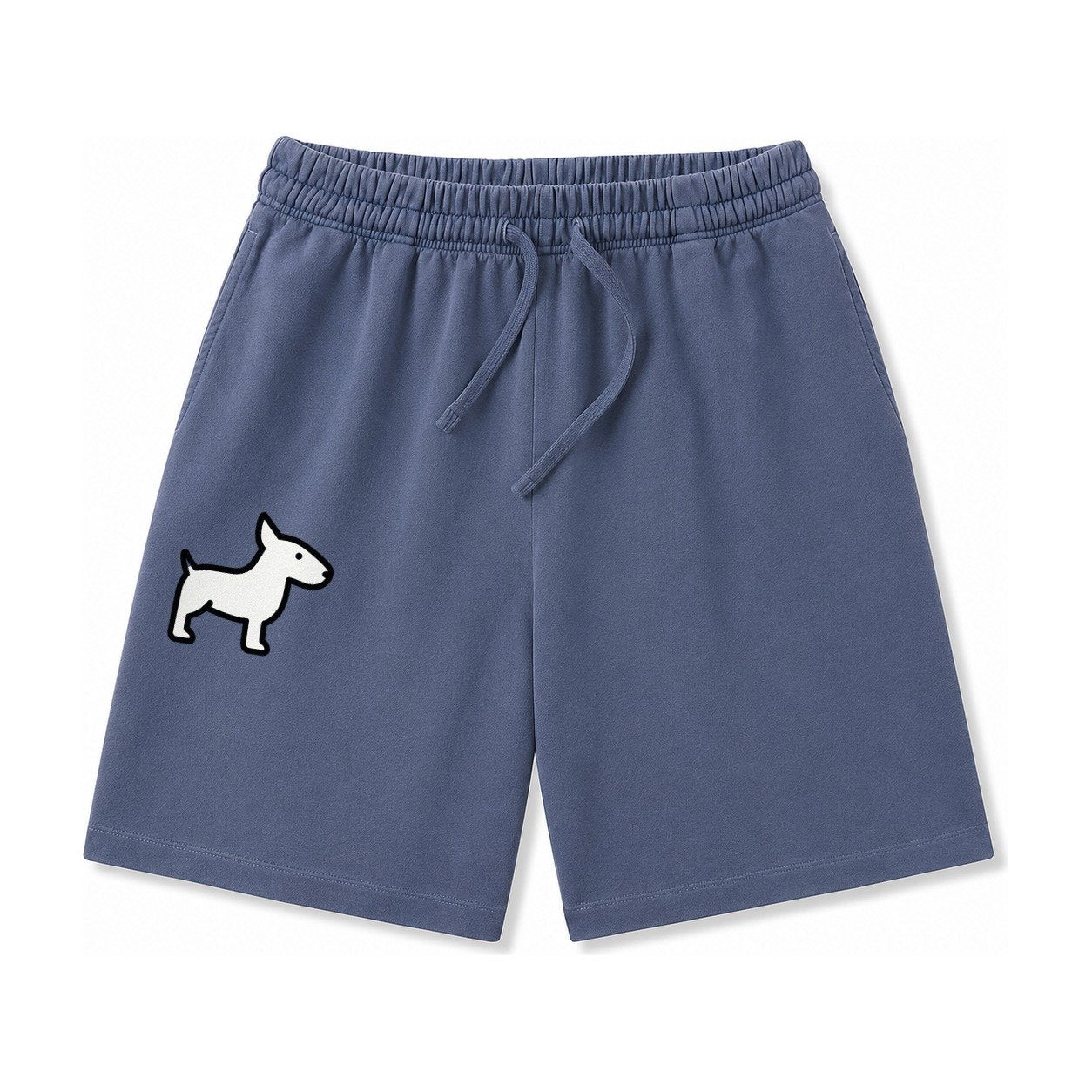 Bull Terrier White Egg Shaped Head Flat Side Profile Washed Shorts – Navy Blue