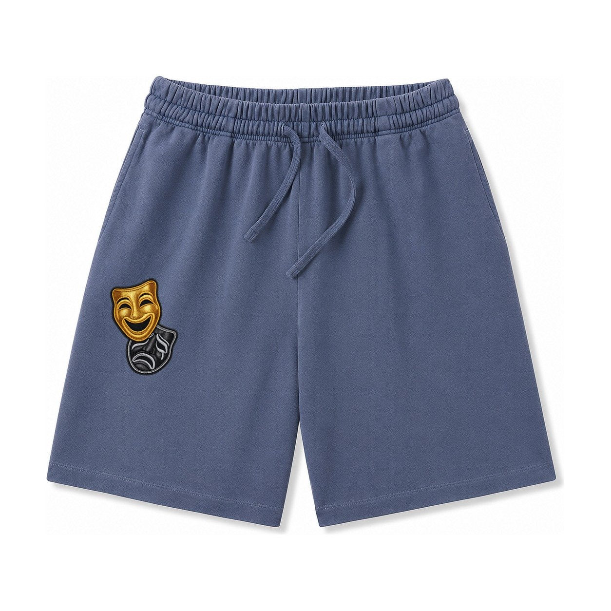 Broadway Masks Comedy Tragedy Masks In Gold And Black Theate Washed Shorts – Navy Blue