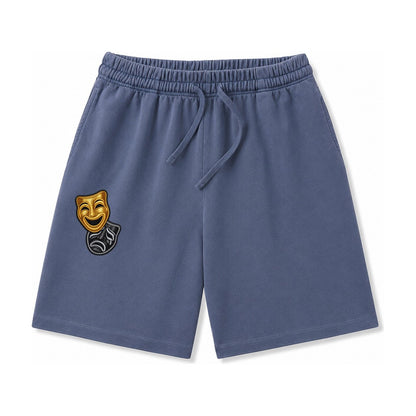 Broadway Masks Comedy Tragedy Masks In Gold And Black Theate Washed Shorts – Navy Blue