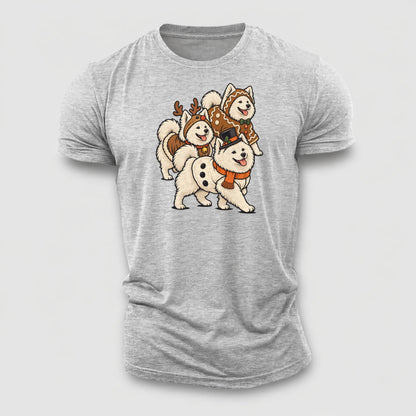 3 Samoyeds In Halloween Costumes Hdp 36 Parade Lineup Halloween Dog Parade Cotton T-Shirt – Sport Grey