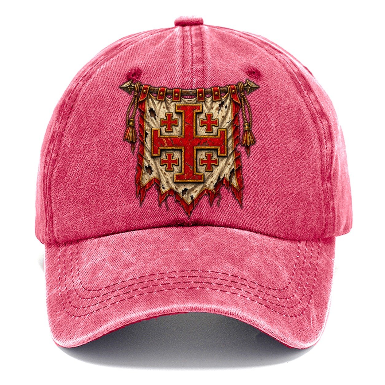 Tattered Crusader Banner Jerusalem Cross Classic Cap – Pomegranate Blush