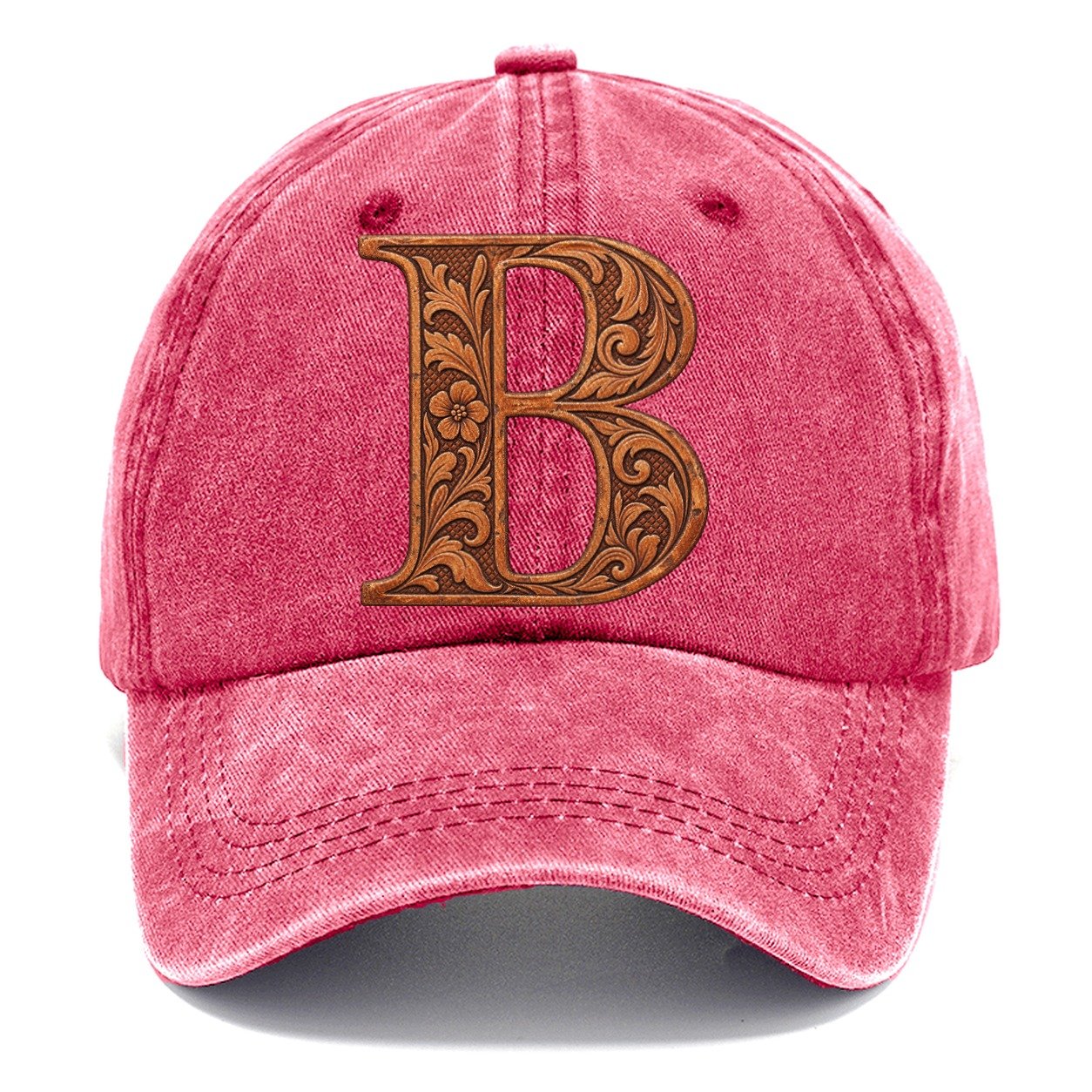 Tooled Leather B Monogram Classic Cap – Pomegranate Blush